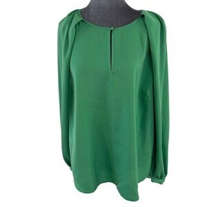 Who What Wear Wms XXL Regal Jewel Tone Emerald Green Keyhole Long Sleeve Blouse